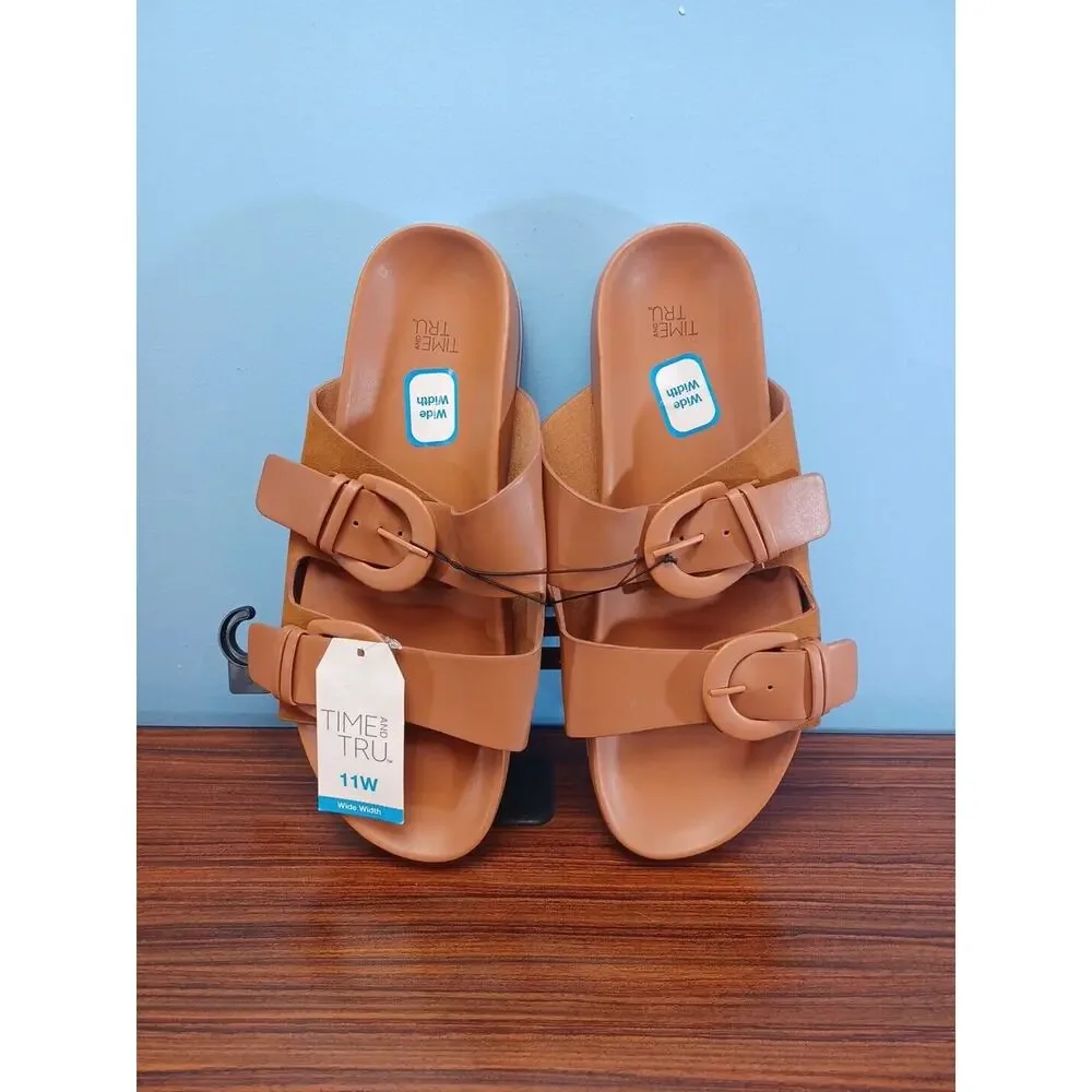 Beige Time and Tru Womens Dressy Footbed Adjustment Strap Slide Sandals Size 11W - Picture 5 of 5